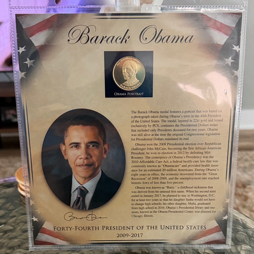 Barack Obama Commemorative Plaque and metal